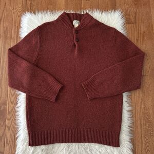 LL Bean Classic Ragg Wool Sweater Men’s XL Red Knit Lambswool Henley Pullover